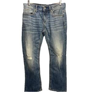 BKE Buckle Carter Bootleg Mens Jeans 32RS 32x31 Whiskered Cowboy Stretch Denim